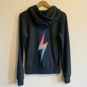 Aviator Nation Lightning Bolt Gray Pink Full Zip Drawstring Hoodie Women’s XS